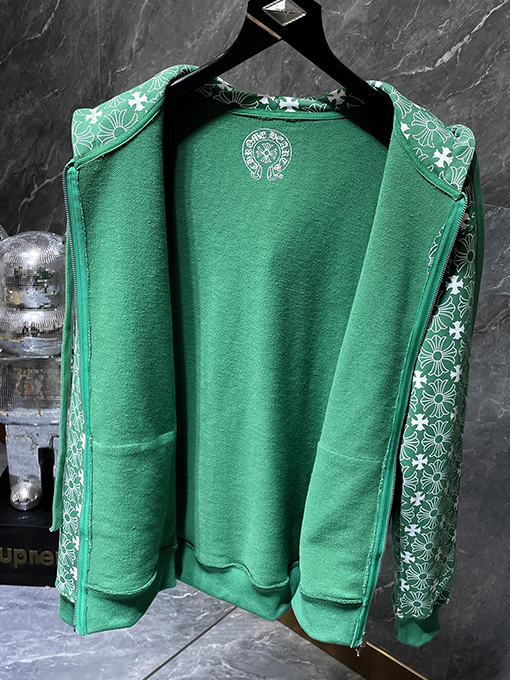 クロムハーツコピー 馬蹄のロゴ柄がったブルーのジップアップフード付きスウェットシャツ