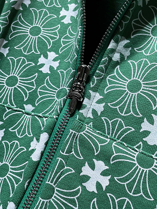 クロムハーツコピー 馬蹄のロゴ柄がったブルーのジップアップフード付きスウェットシャツ