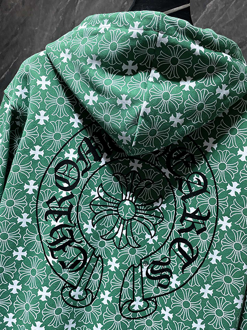 クロムハーツコピー 馬蹄のロゴ柄がったブルーのジップアップフード付きスウェットシャツ