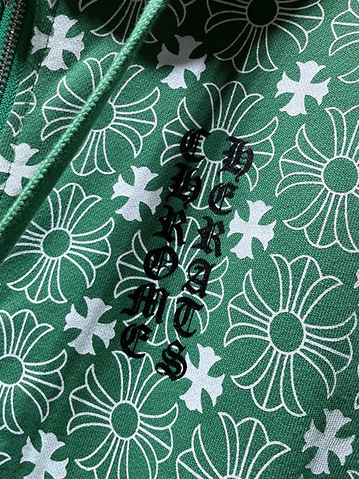 クロムハーツコピー 馬蹄のロゴ柄がったブルーのジップアップフード付きスウェットシャツ