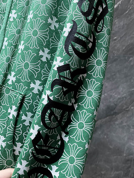 クロムハーツコピー 馬蹄のロゴ柄がったブルーのジップアップフード付きスウェットシャツ