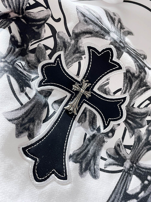 クロムハーツ インクスプラッターサンスクリット刺繍パッチワークフード付きスウェットシャツ