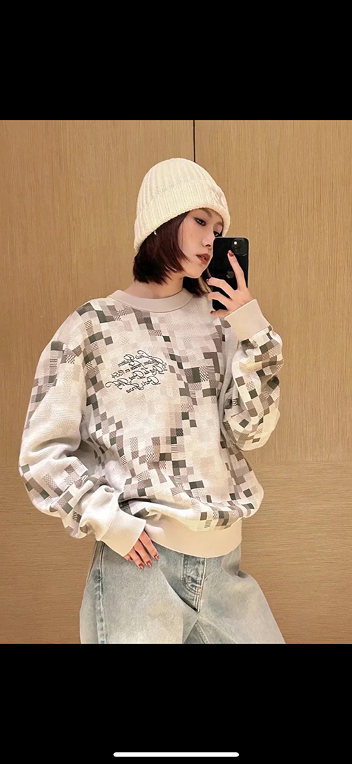 ルイヴィトン カラーブロックチェック柄ジャカードクルーネックニットセーター