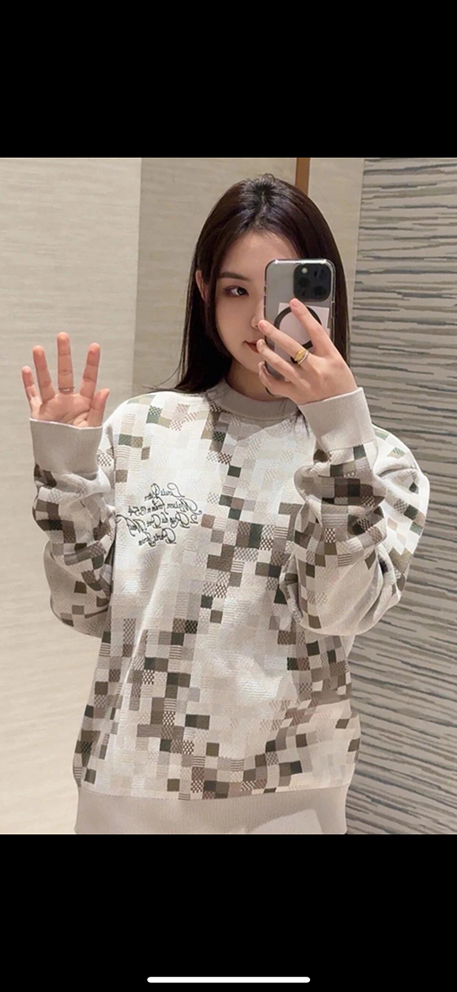 ルイヴィトン カラーブロックチェック柄ジャカードクルーネックニット