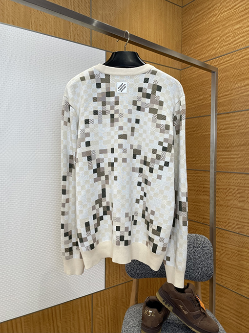 ルイヴィトン カラーブロックチェック柄ジャカードクルーネックニットセーター