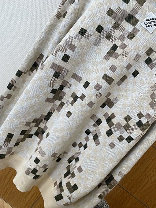 ルイヴィトン カラーブロックチェック柄ジャカードクルーネックニットセーター