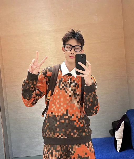 ルイヴィトン ファッションカラーブロックチェック柄ジャカードクルーネックニットセーター