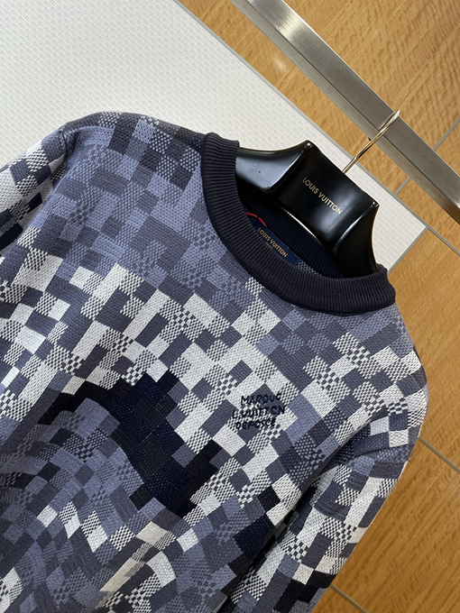 ルイヴィトン ファッションカラーブロックチェック柄ジャカードクルー