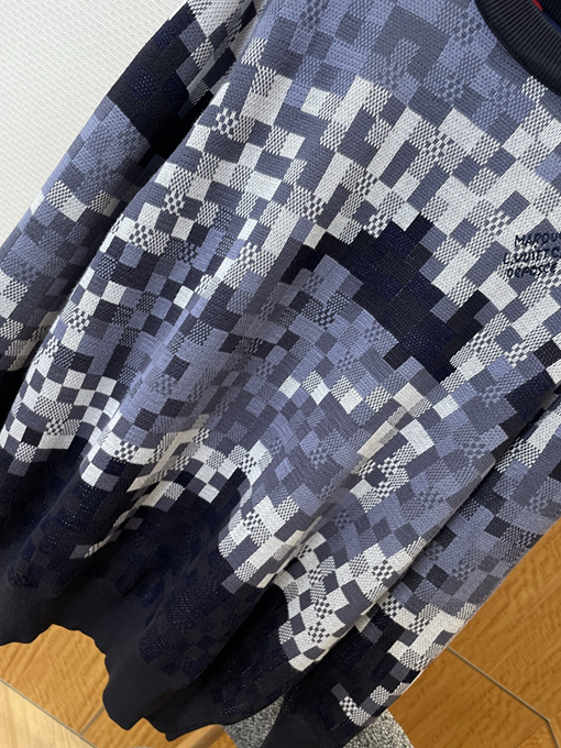 ルイヴィトン ファッションカラーブロックチェック柄ジャカードクルーネックニットセーター