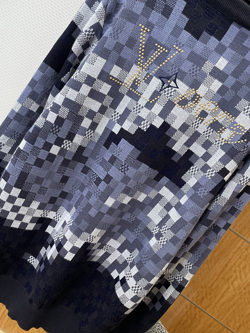 ルイヴィトン ファッションカラーブロックチェック柄ジャカードクルーネックニットセーター