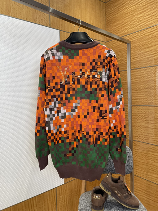 ルイヴィトン ファッションカラーブロックチェック柄ジャカードクルーネックニットセーター