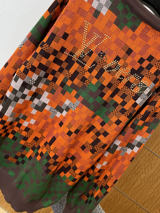 ルイヴィトン ファッションカラーブロックチェック柄ジャカードクルーネックニットセーター