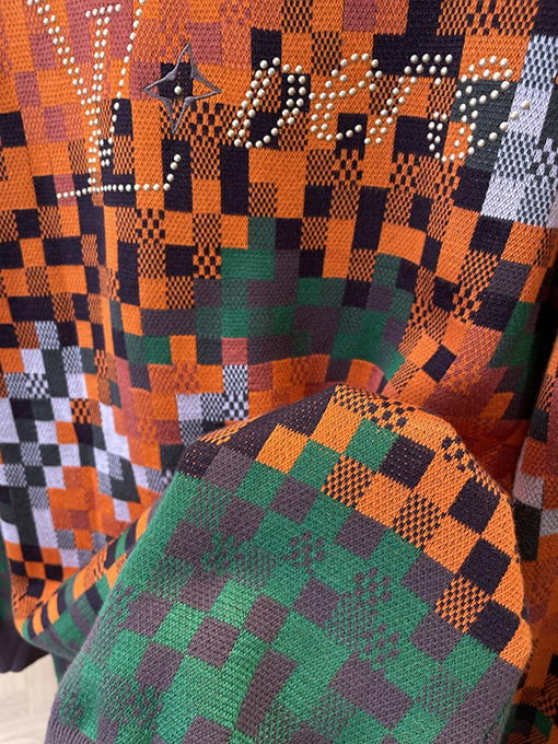 ルイヴィトン ファッションカラーブロックチェック柄ジャカードクルーネックニットセーター