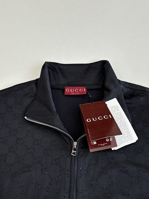 グッチ ラインストーングラデーションプレーンニットジップアップスタンドカラージャケット