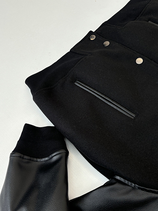 ジバンシイ Givenchy 無地のダークウールとレザーのスナップボタンベースボールジャケット