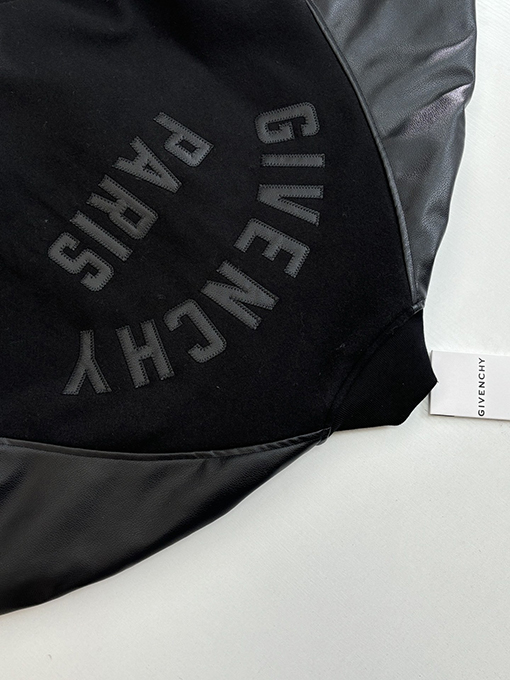 ジバンシイ Givenchy 無地のダークウールとレザーのスナップボタンベースボールジャケット