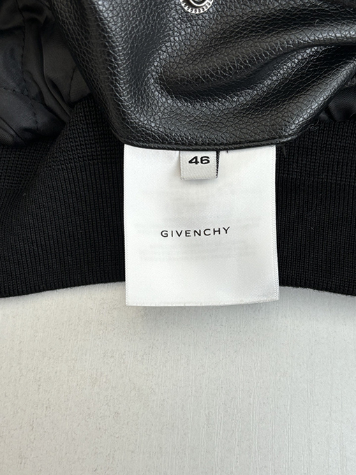 ジバンシイ Givenchy 無地のダークウールとレザーのスナップボタンベースボールジャケット
