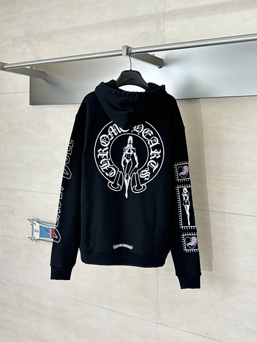 クロムハーツ キャラクターサンスクリットプリントジッパーフード付きスウェットシャツ