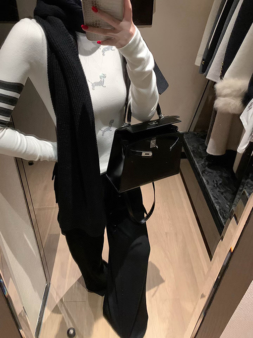 トムブラウン レディースラインストーンパピーフリース裏地スリムフィット長袖ベースレイヤーシャツ