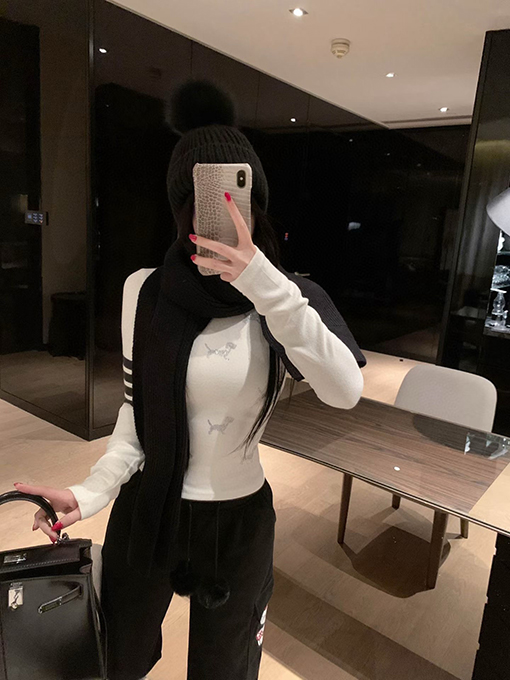 トムブラウン レディースラインストーンパピーフリース裏地スリムフィット長袖ベースレイヤーシャツ