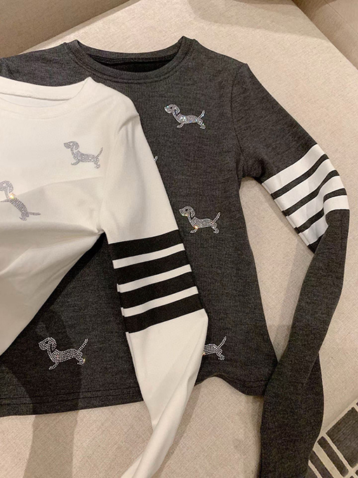 トムブラウン レディースラインストーンパピーフリース裏地スリムフィット長袖ベースレイヤーシャツ