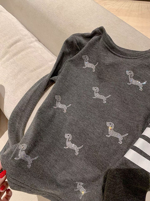 トムブラウン レディースラインストーンパピーフリース裏地スリムフィット長袖ベースレイヤーシャツ