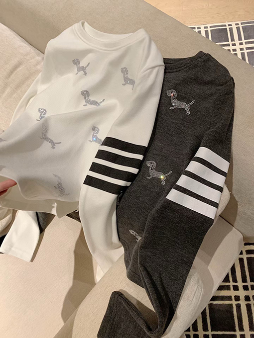 トムブラウン レディースラインストーンパピーフリース裏地スリムフィット長袖ベースレイヤーシャツ