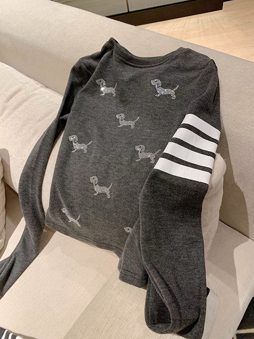 トムブラウン レディースラインストーンパピーフリース裏地スリムフィット長袖ベースレイヤーシャツ