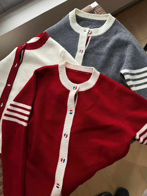 トムブラウン カラーブロッククルーネックウールニットカーディガン