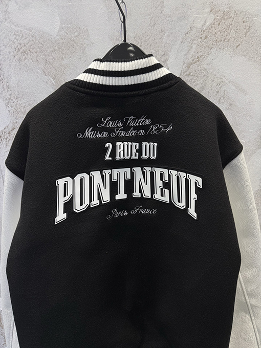 ルイヴィトン Nigo パッチワークレザーパールバックルレザートリムフロントポケットが付いたベースボールスタイルのベルト付きジャケット