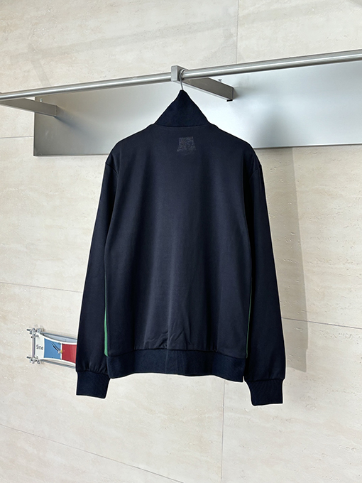 グッチ スタンドカラーサイドウェビングプレーンニットのジップアップジャケット