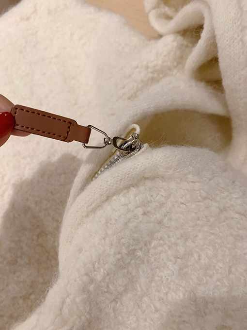 トムブラウンコピー プレッピースタイルの刺繍入り子犬のジップアップフード付きフリースカーディガン