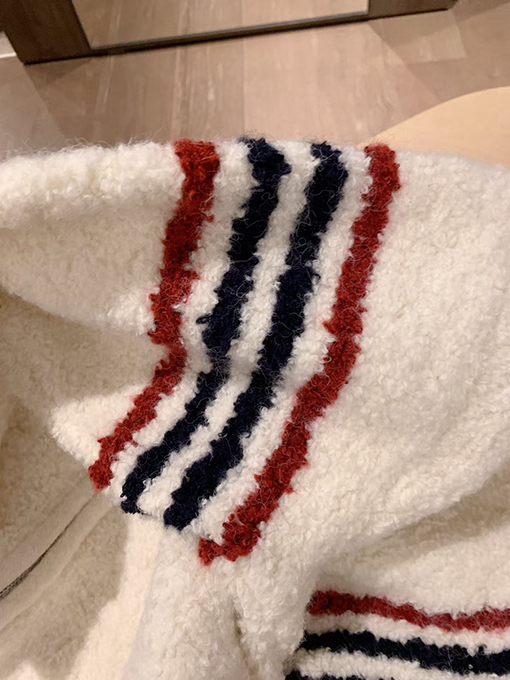 トムブラウンコピー プレッピースタイルの刺繍入り子犬のジップアップフード付きフリースカーディガン