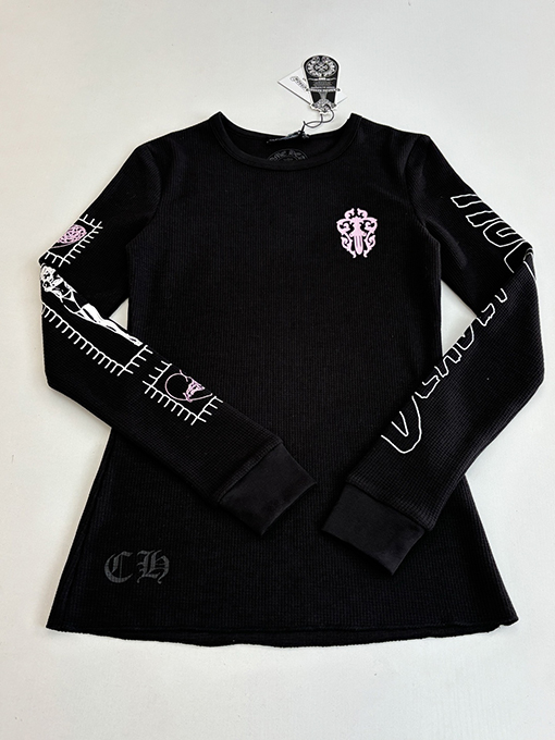 クロムハーツ Ch レディースフィギュアサンスクリットプリントワッフル長袖シャツ
