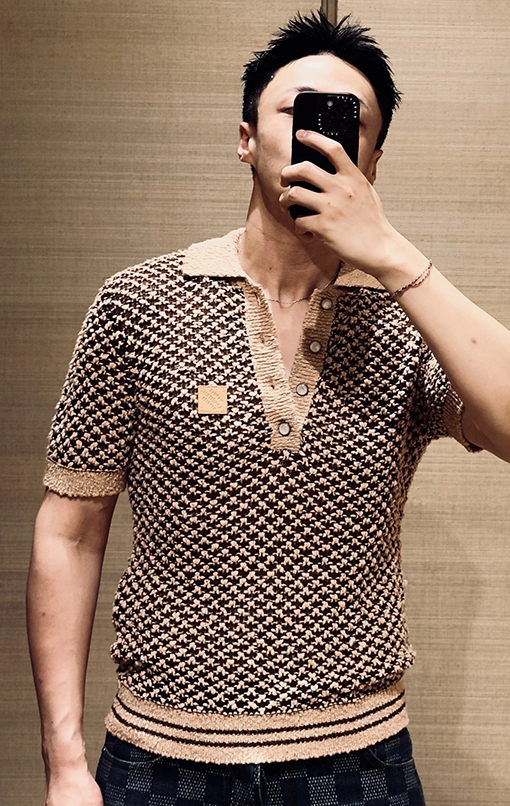 ルイヴィトンスーパーコピー 透かし編みメッシュニット半袖ポロシャツ