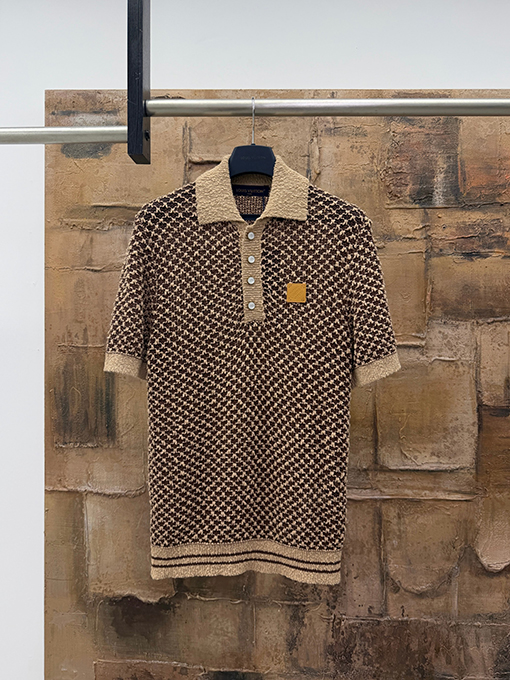 ルイヴィトンスーパーコピー 透かし編みメッシュニット半袖ポロシャツ