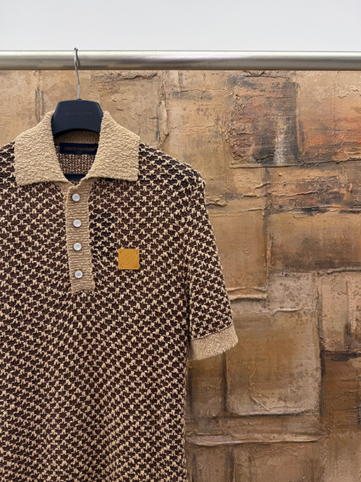 ルイヴィトンスーパーコピー 透かし編みメッシュニット半袖ポロシャツ