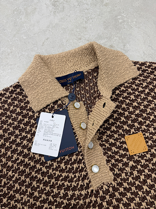 ルイヴィトンスーパーコピー 透かし編みメッシュニット半袖ポロシャツ