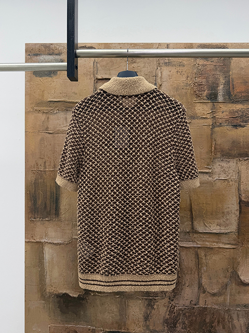 ルイヴィトンスーパーコピー 透かし編みメッシュニット半袖ポロシャツ