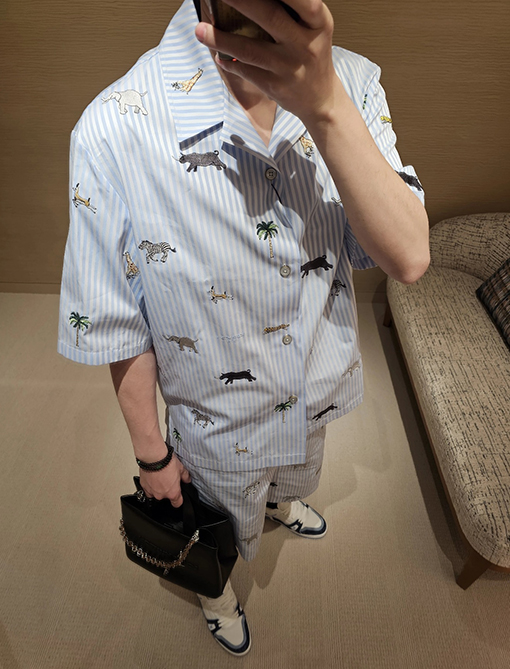 ルイヴィトンThe Darjeeling Limited 刺繍入りストライプ半袖シャツ