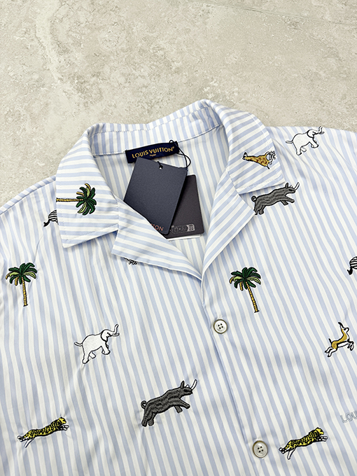 ルイヴィトンThe Darjeeling Limited 刺繍入りストライプ半袖シャツ