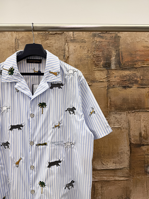 ルイヴィトンThe Darjeeling Limited 刺繍入りストライプ半袖シャツ