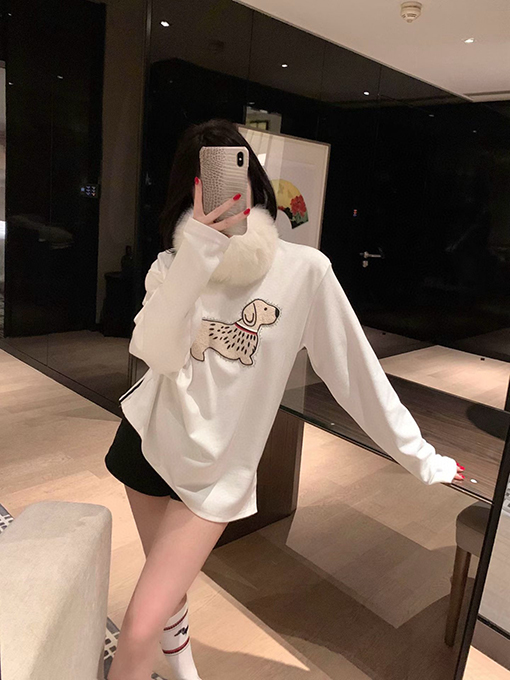 トムブラウン クラシックなスポットの豪華なラインストーンの子犬のフリース裏地付き厚の長袖シャツ