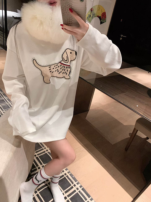 トムブラウン クラシックなスポットの豪華なラインストーンの子犬のフリース裏地付き厚の長袖シャツ