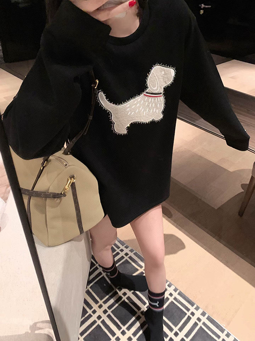 トムブラウン クラシックなスポットの豪華なラインストーンの子犬のフリース裏地付き厚の長袖シャツ