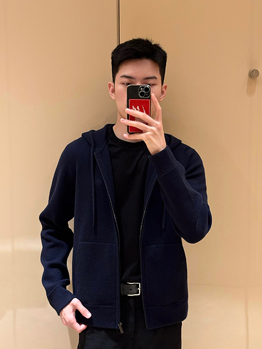 バーバリーコピー ウール混紡のジップアップフード付き刺繍コート