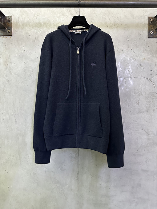 バーバリーコピー ウール混紡のジップアップフード付き刺繍コート