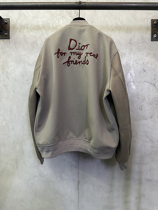 ディオール DIOR タオル刺繍パッチワークレザージャケットベースボールユニフォーム