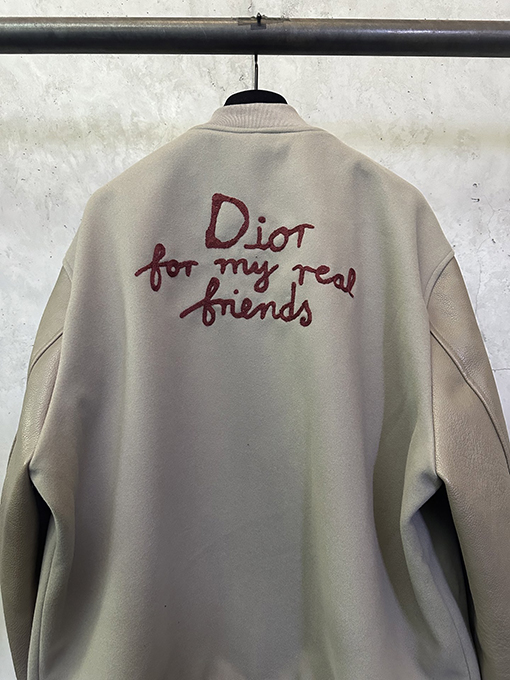 ディオール DIOR タオル刺繍パッチワークレザージャケットベースボールユニフォーム