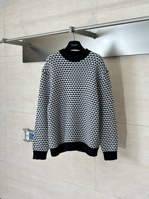ルイヴィトン 千鳥格子のカラーブロックチャンキーニットジャカードセーター